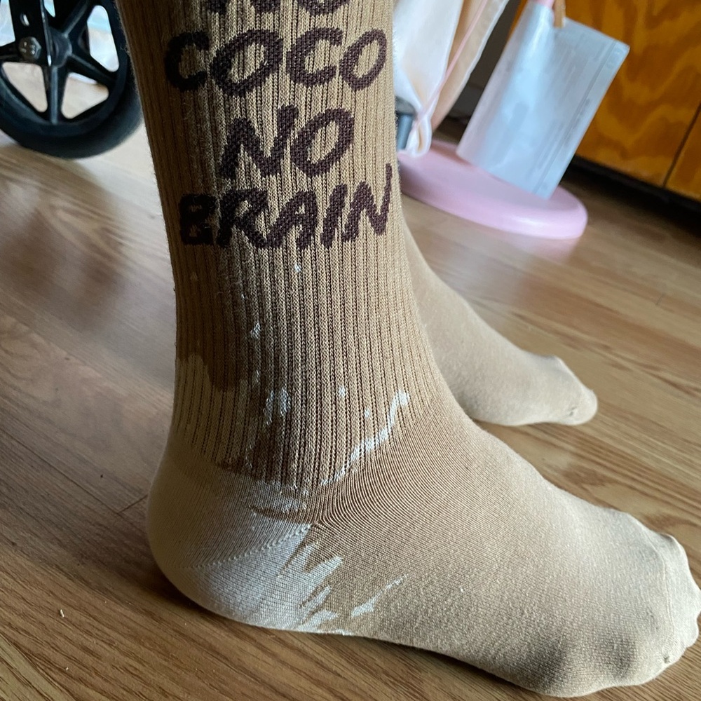 4-pk Tan Socks with Text Design